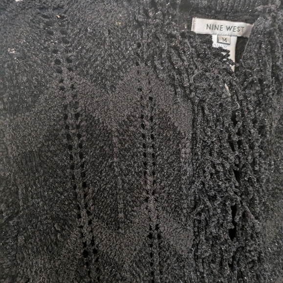 Vintage Y2K Nine West Black Velour Cardigan sz M Fringe Grunge Whimsigoth Punk - Picture 6 of 11
